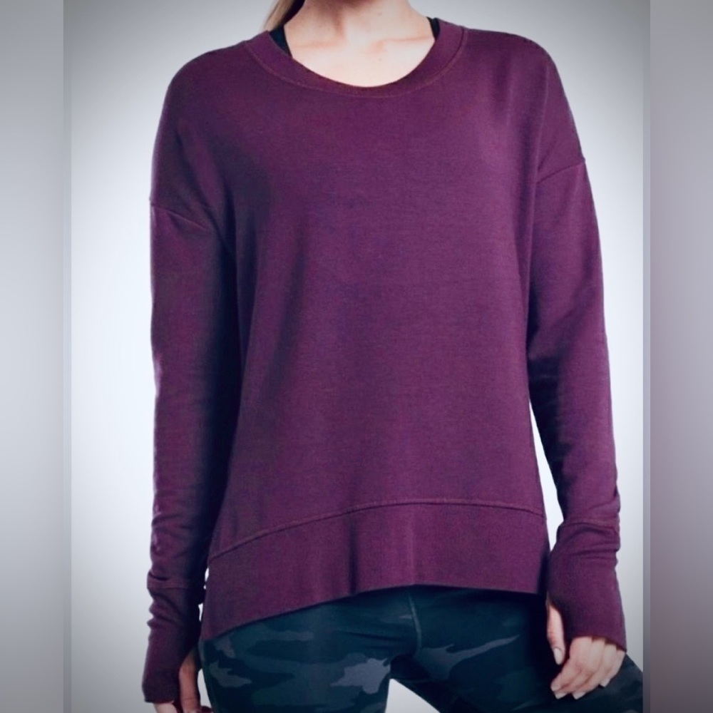 EUC Athleta Deep Purple Coaster Luxe Sweatshirt With Thumb holes,size Large-tall